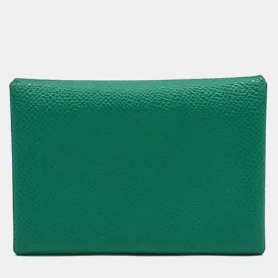Pre-owned Hermes Hermès Calvi Duo Card Holder (z) In Green