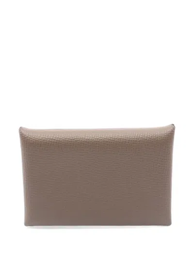 Pre-owned Hermes Calvi Duo Coin Purse In Neutrals