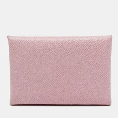 Pre-owned Hermes Calvi Duo Compact Mauve Sylvestre Epsom Leather Card Holder In Pink