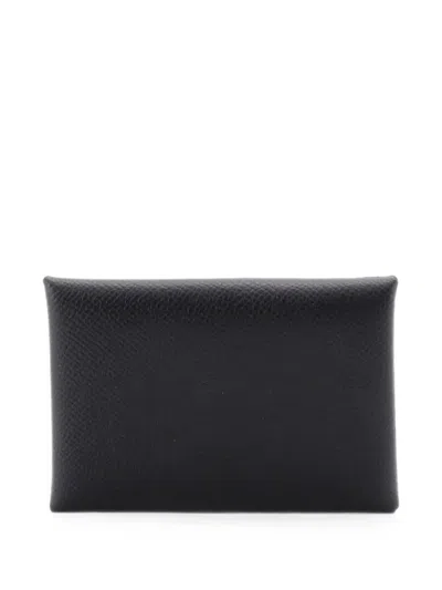 Pre-owned Hermes Calvi Duo Epsom Card Holder In Black