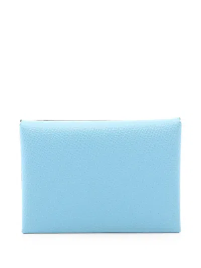 Pre-owned Hermes Calvi Duo Epsom-leather Coin Purse In Blue
