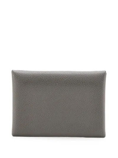 Pre-owned Hermes Calvi Duo Evercolor Card Holder In Gray