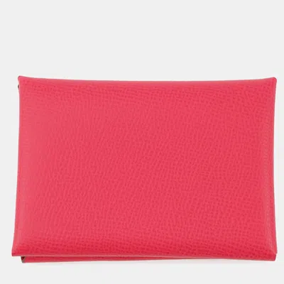 Pre-owned Hermes Calvi Duo Rose Extreme Epsom Wallet In Pink