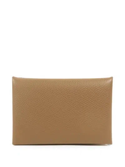 Pre-owned Hermes Calvi Epsom Card Case In Neutral