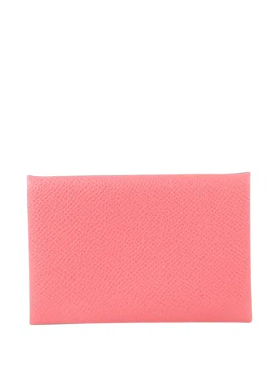 Pre-owned Hermes Calvi Epsom Card Case In Pink