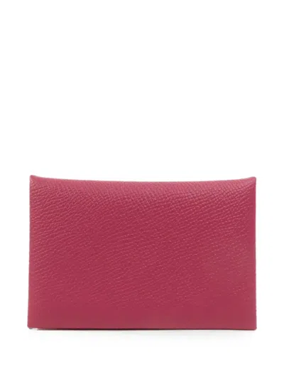 Pre-owned Hermes Calvi Epsom Card Holder In Pink