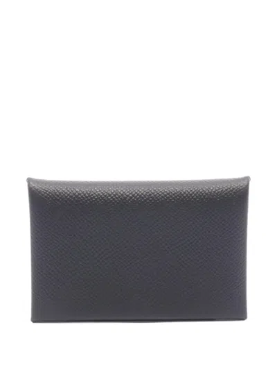 Pre-owned Hermes Calvi Epsom Coin Purse In Black