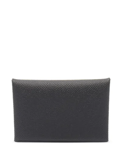 Pre-owned Hermes Calvi Epsom Coin Purse In Black