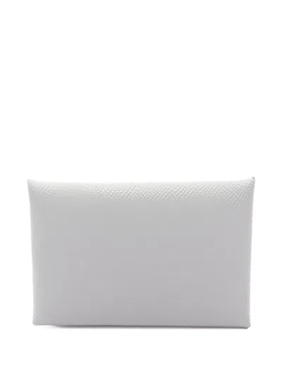 Pre-owned Hermes Calvi Epsom Coin Purse In Gray