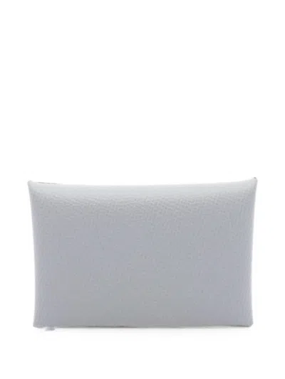 Pre-owned Hermes Calvi Epsom Coin Purse In Grey