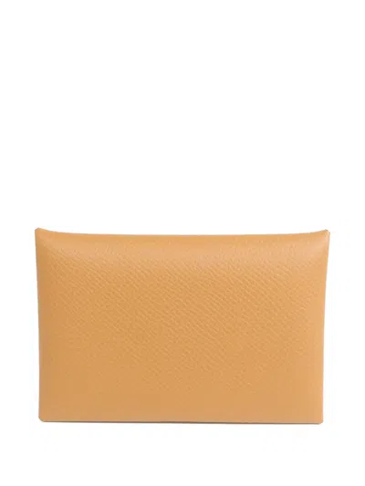 Pre-owned Hermes Calvi Epsom-leather Cardholder In Neutral