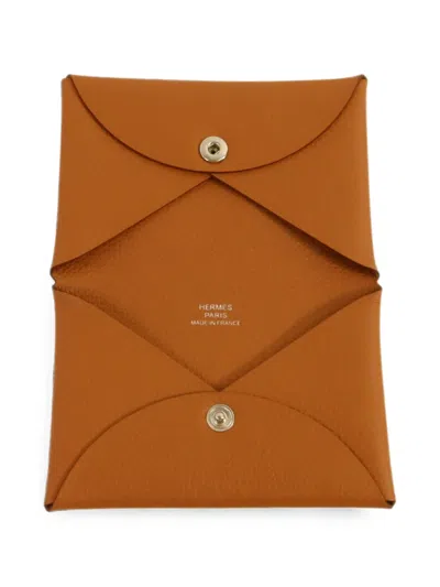 Pre-owned Hermes Calvi Evercolor Card Holder In Neutral