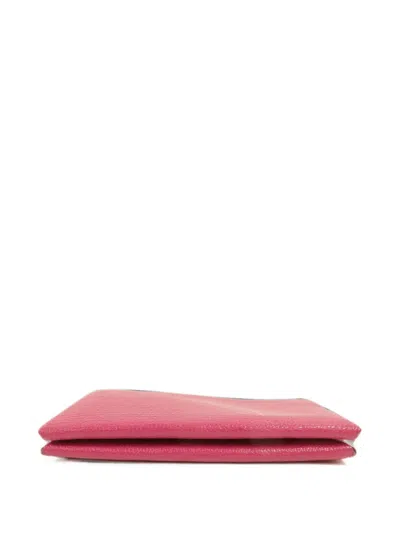 Pre-owned Hermes Calvi Leather Card Case In Pink