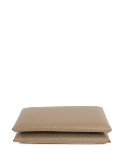 Pre-owned Hermes Calvi Leather Card Holder In Gray