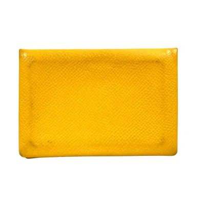 Pre-owned Hermes Calvi Leather Wallet () In Yellow