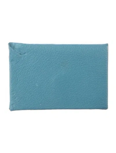 Pre-owned Hermes Calvi Verso Card Holder In Blue
