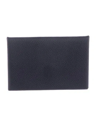 Pre-owned Hermes Calvi Verso Card Holder In Blue