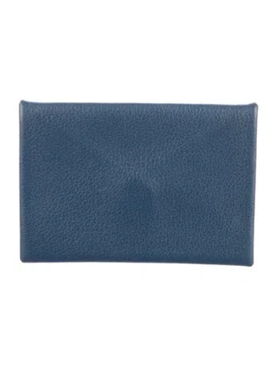 Pre-owned Hermes Calvi Verso Card Holder In Blue