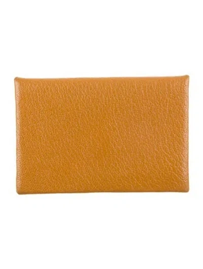 Pre-owned Hermes Calvi Verso Card Holder In Brown
