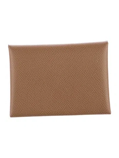 Pre-owned Hermes Calvi Verso Card Holder In Brown