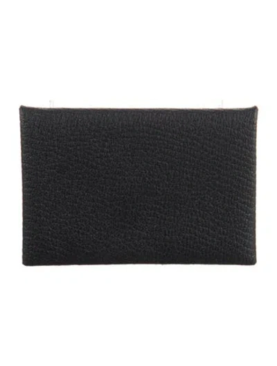 Pre-owned Hermes Calvi Verso Card Holder In Gray