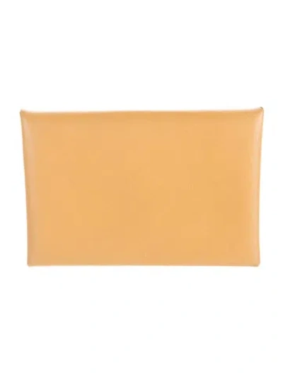 Pre-owned Hermes Calvi Verso Card Holder In Neutrals