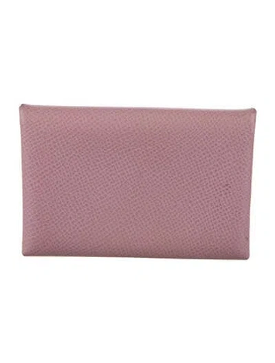Pre-owned Hermes Calvi Verso Card Holder In Pink