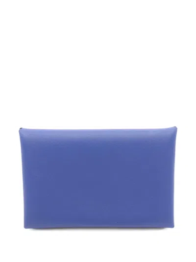 Pre-owned Hermes Calvi Verso Coin Purse In Blue