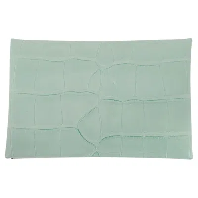 Pre-owned Hermes Calvi Vert D'eau Matte Alligator Card Holder In Gray