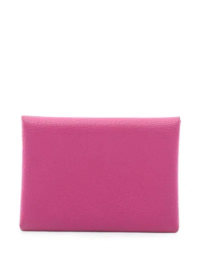 Pre-owned Hermes Calviduo Chèvre Leather Coin Purse In Pink