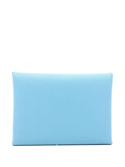 Pre-owned Hermes Calviduo Coin Purse In Blue