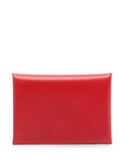Pre-owned Hermes Calviduo Coin Purse In Red