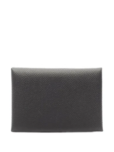 Pre-owned Hermes Calviduo Epsom Coin Purse In Black