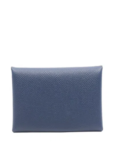 Pre-owned Hermes Calviduo Epsom Coin Purse In Blue