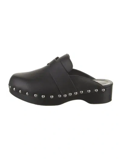 Pre-owned Hermes Calya Calfskin Mules In Black