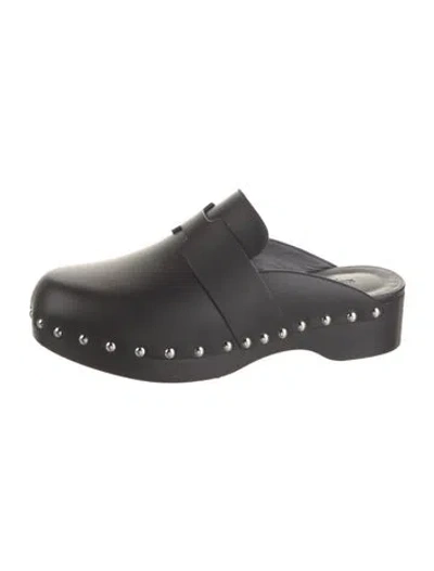 Pre-owned Hermes Calya Calfskin Mules In Black