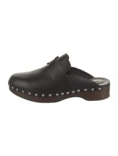 Pre-owned Hermes Calya Calfskin Mules In Black