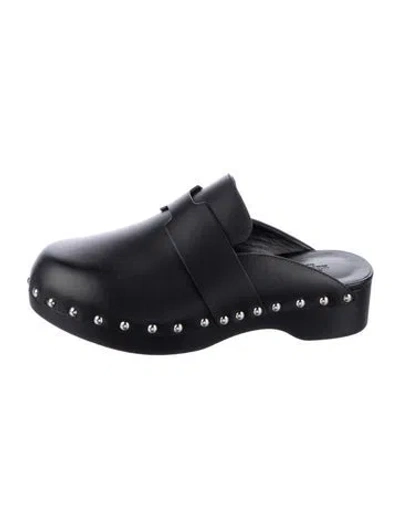 Pre-owned Hermes Calya Calfskin Mules In Black