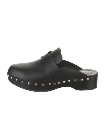 Pre-owned Hermes Calya Calfskin Mules In Black