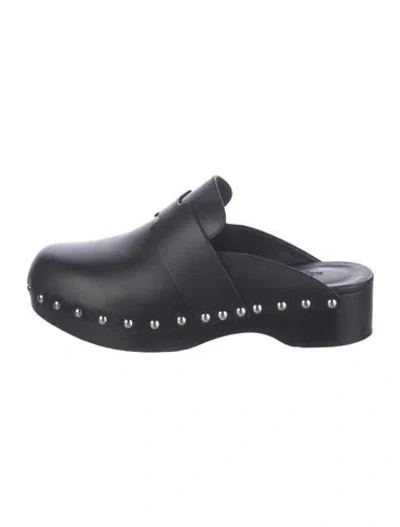 Pre-owned Hermes Calya H Logo Mules In Black
