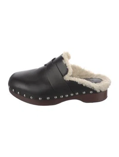Pre-owned Hermes Calya H Logo Mules In Black