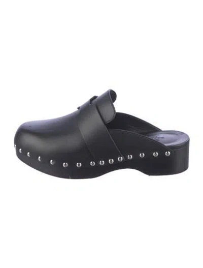 Pre-owned Hermes Calya H Logo Mules In Black