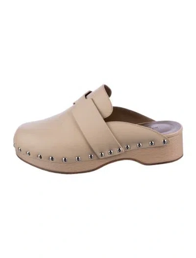 Pre-owned Hermes Calya Leather Mules In Neutral