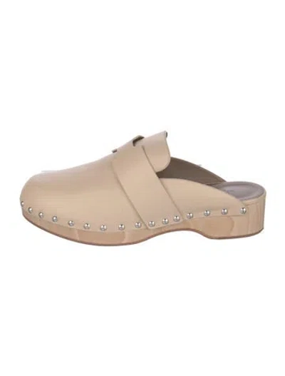 Pre-owned Hermes Calya Leather Mules In Neutrals