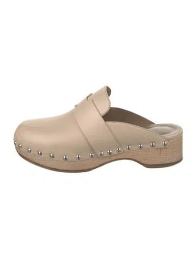 Pre-owned Hermes Calya Leather Mules In Neutrals