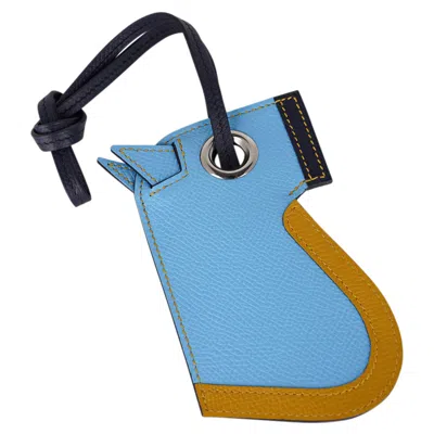 Pre-owned Hermes Camail Key Ring Bag Charm Blue Celeste Jaune Ambre Blue Indigo
