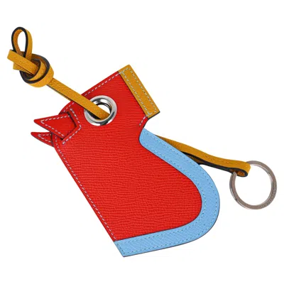 Pre-owned Hermes Camail Key Ring Bag Charm Capucine Jaune Ambre Blue Celeste