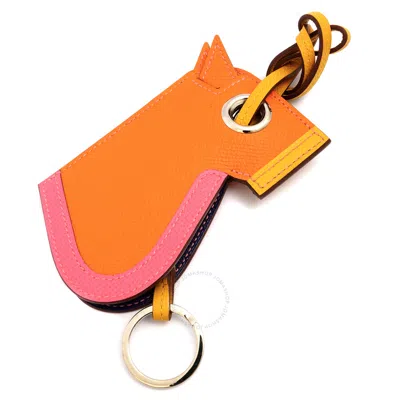 Pre-owned Hermes Camail Key Ring In Pink/orange/beige
