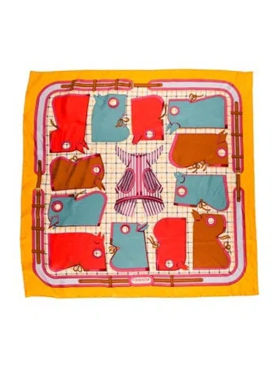 Pre-owned Hermes Camails Silk Scarf In Yellow