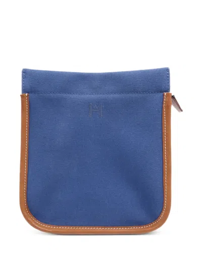Pre-owned Hermes Camaiueu Embroidered-logo Pouch In Blue